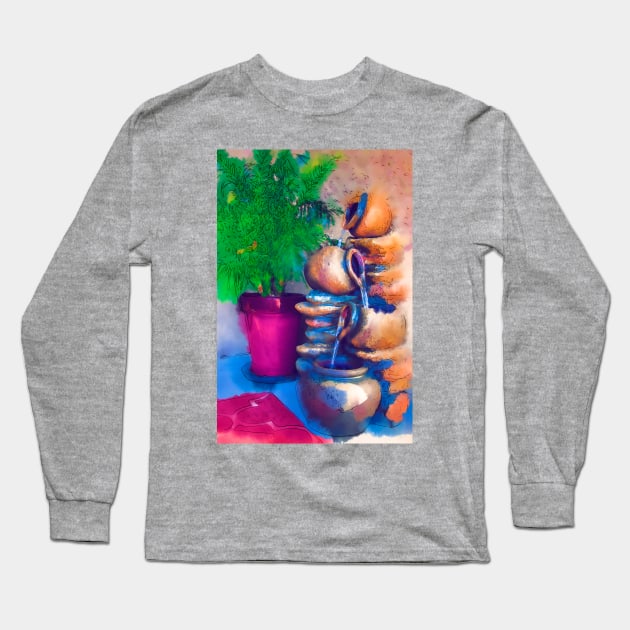 Garden Fountain Long Sleeve T-Shirt by KirtTisdale